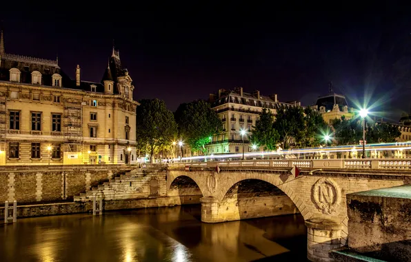 Light, night, bridge, the city, lights, France, Paris, lights
