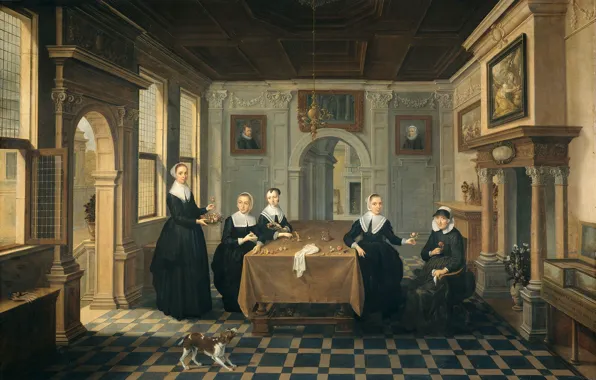 Picture, genre, Dirk van Delen, Interior with Five Ladies