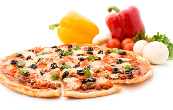 Olives, Pepper, Tomatoes, Food, Pizza, Fast food