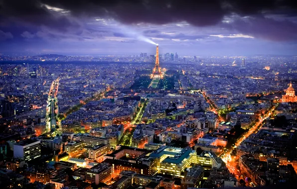 Night, the city, lights, France, Paris, view, building, tower