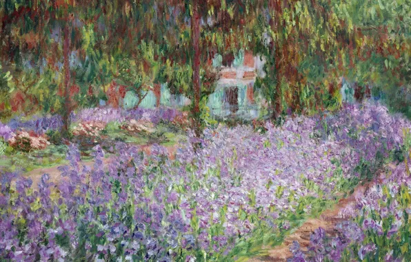 Picture landscape, picture, Claude Monet, Irises in Monet's Garden