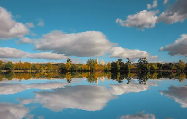 Autumn, the sky, clouds, reflection, trees, nature, lake, sky