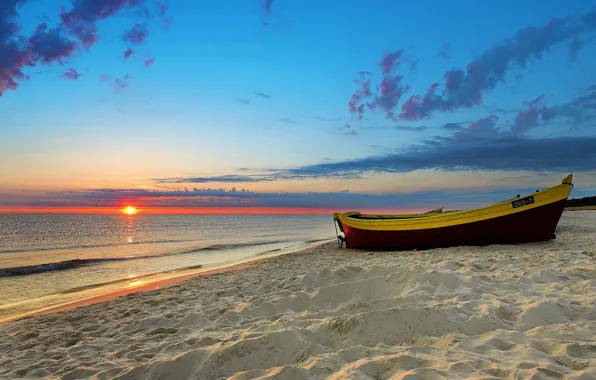 The ocean, shore, boat