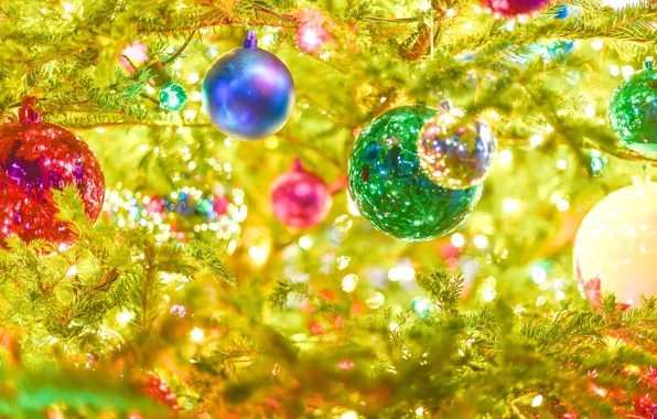 Color, balls, glare, reflection, holiday, branch, paint, toys