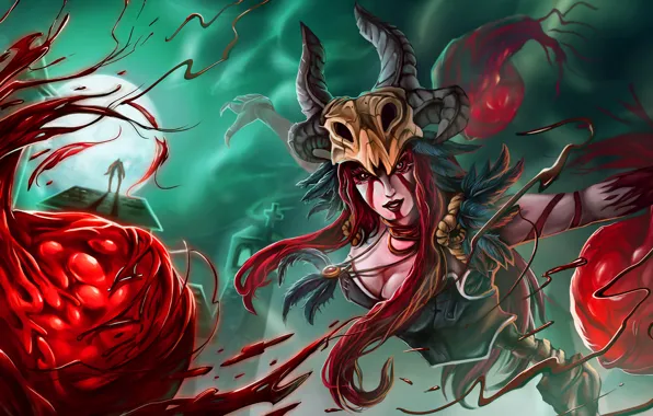 Picture girl, blood, League of Legends, Syndra, Dark Sovereign