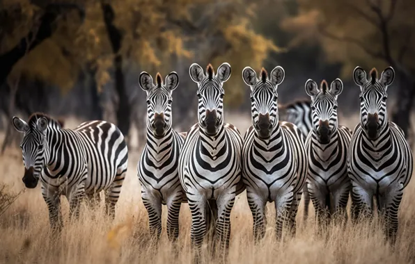 Picture Grass, Trees, Zebra, Africa, Front, Digital art, AI art, The Art of Artificial Intelligence