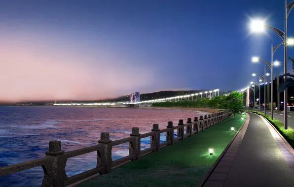 The city, river, lights, promenade