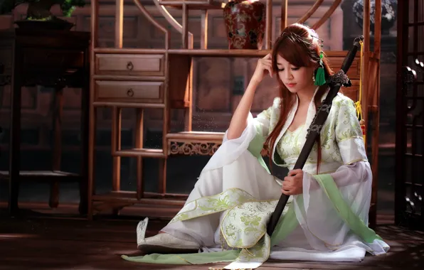 Picture girl, sword, Asian