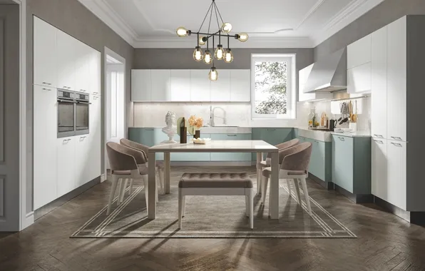 Style, Villa, interior, Italy, kitchen, dining room, dining area, Italian design