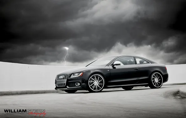 Picture the sky, clouds, grey, Audi, Audi, lightning, coupe, Parking