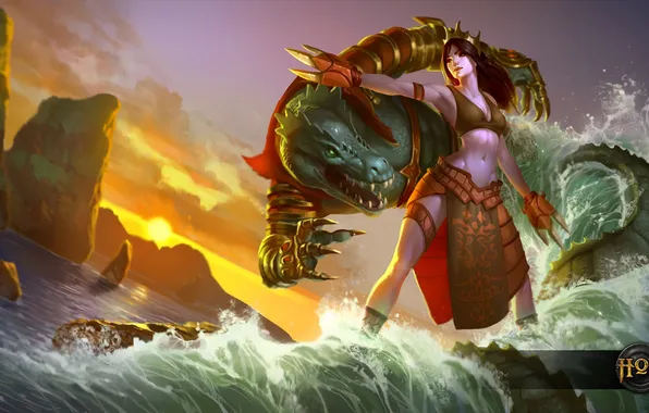 Sea, water, girl, wave, Heroes of Newerth, Songkran, riptide, Songkran Rampage