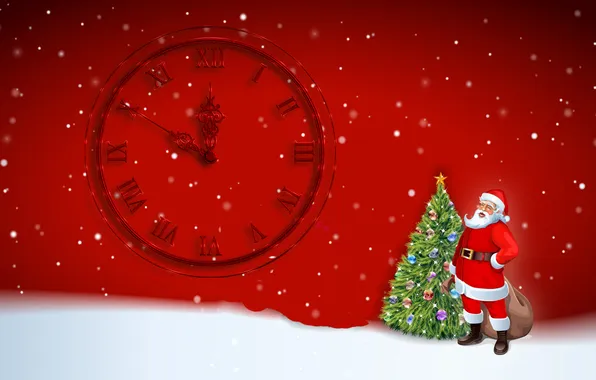 Snow, tree, new year, chimes, Santa Claus