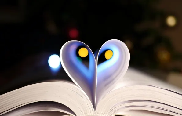 Picture heart, leaves, book, page, bokeh