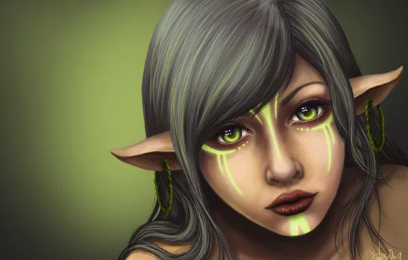 Picture look, background, art, elf, ears, fantasy, green eyes