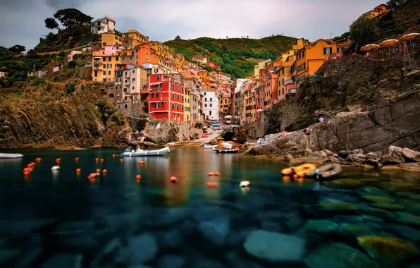 Sea, the city, stones, rocks, hills, shore, coast, building