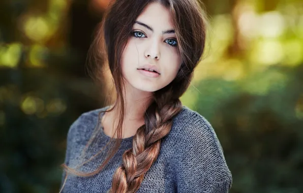 Picture look, girl, background, portrait, makeup, hairstyle, braid, brown hair
