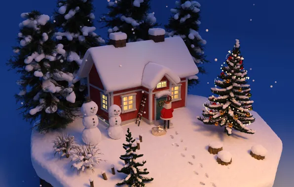 House, snowman, herringbone, Christmas decoration