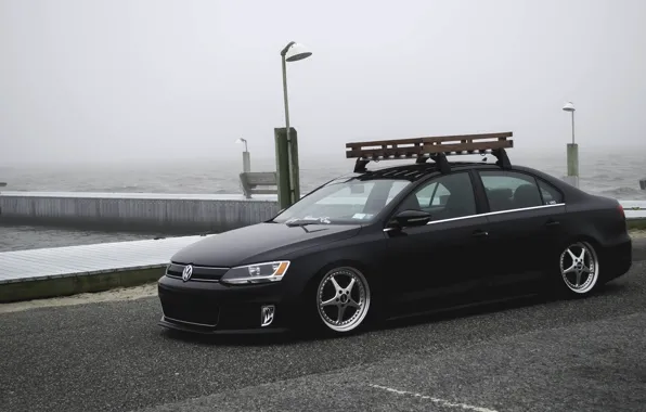 The sky, fog, shore, Volkswagen, pierce, black, Jetta, MK6