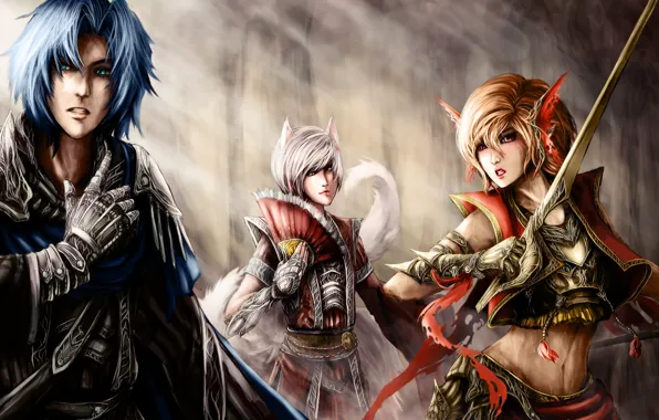 Picture girls, art, elves, girl, guy, warriors, art, boy