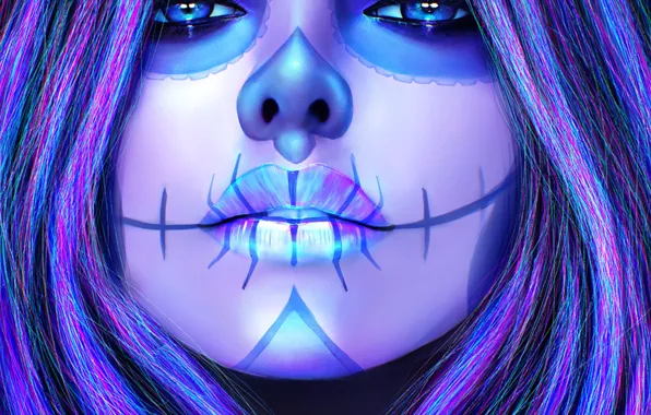 Girl, face, hair, beauty, art, lips, make up, sugar skull