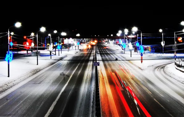 Road, night, freeway