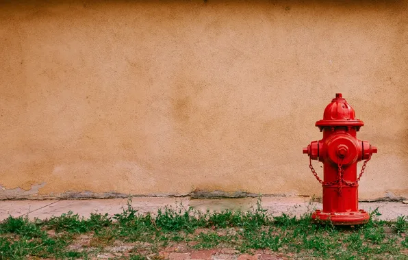 Grass, red, wall, hydrant, fire hydrant