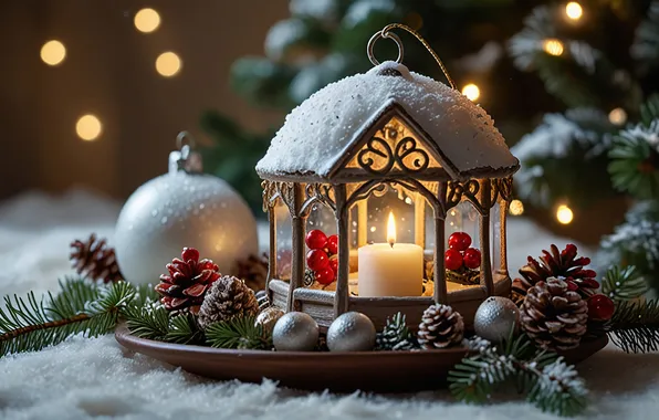 Balls, candle, Christmas, lantern, New year, bumps, AI art, neural network