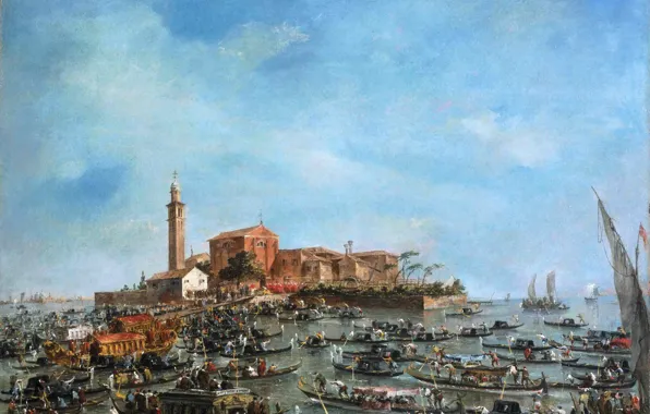 Sea, the sky, the city, picture, boats, channel, gondola, Venice