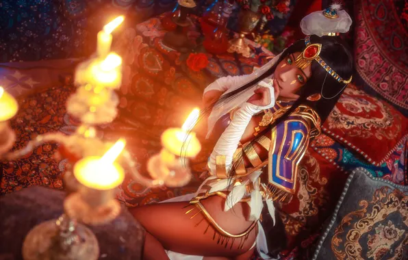 Girl, pillow, candles, girl, Asian, cosplay, cosplay, asian