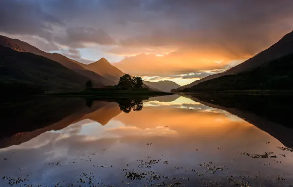 The sky, water, sunset, hills, Scotland, September, Highlands