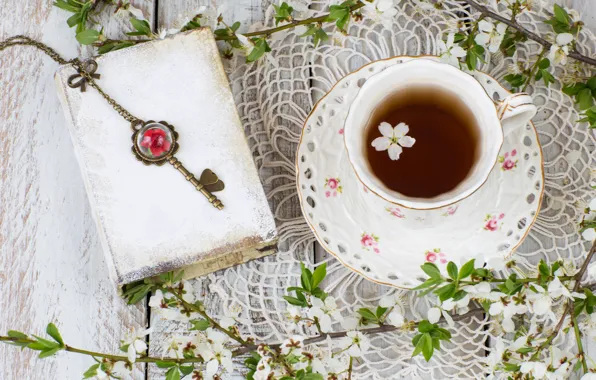 Spring, flowering, blossom, flowers, cup, spring, tea, Cup of tea