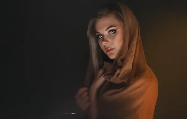 Picture look, girl, face, background, portrait, shawl, Alexander Drobkov-Light, Carina Carina