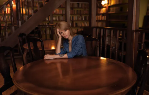 Girl, beautiful, table, chairs, Anastasia Shcheglova, Anastasia Shcheglova, Anastasia Scheglova, Andrew Brandis