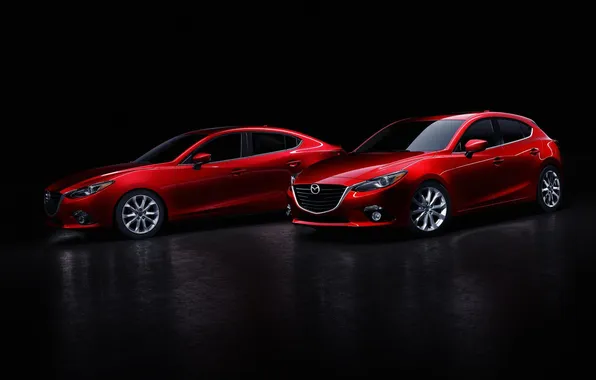 Picture black background, sedan, red, Mazda 3, Mazda, Sedan