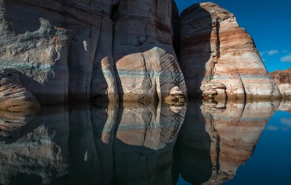 Picture lake, reflection, rocks, Utah, USA, San Juan