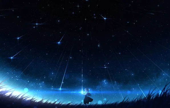 Girl, stars, night, nature, fantasy, Zvezdopad