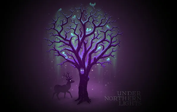 Forest, tree, deer, mystic, owls