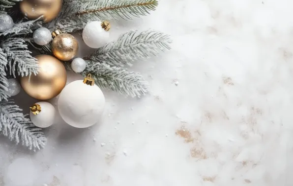 Balls, branches, silver, Christmas, white background, New year, needles, light background