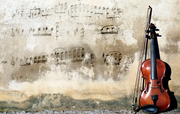 Picture notes, music, wall, violin