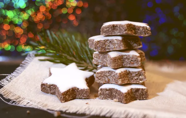 Winter, holiday, cookies, Christmas, New year, stack, needles, stars
