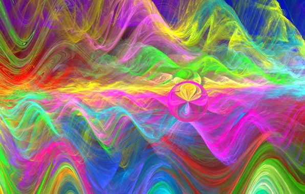 Wave, mountains, abstraction, Wallpaper, graphics, color, ball, round