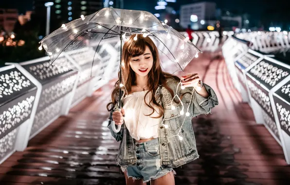 Light, smile, lamp, positive, umbrella, light, Asian, garland