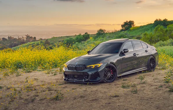 BMW, Clouds, Grey, BMW M3, Road, Fornt