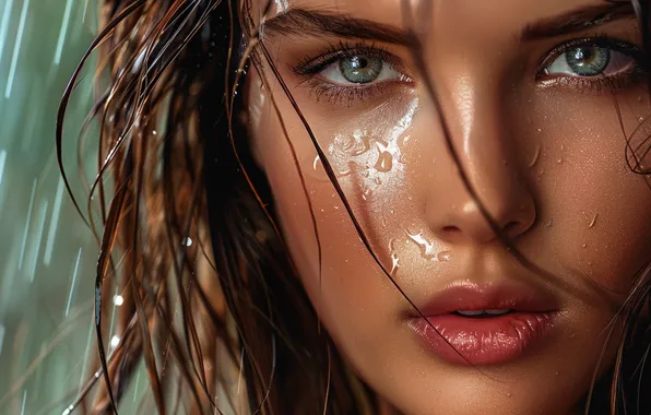 Look, water, girl, drops, close-up, face, pose, portrait