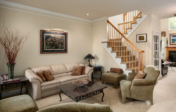 Sofa, picture, chair, ladder, living room