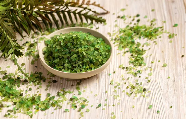 Leaves, bowl, placer, green, Spa, sea salt, salt for the bath