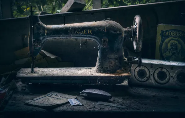 Picture retro, rarity, sewing machine, the dust of ages