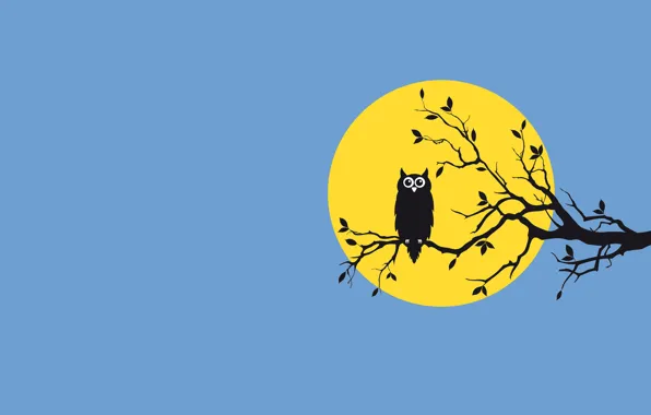 Tree, owl, bird, the moon, branch, light background, owl