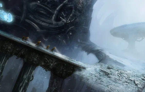 Bridge, the city, fiction, people, being, the suit, art, lights