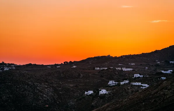 The sky, mountains, island, home, the evening, Greece, Mykonos